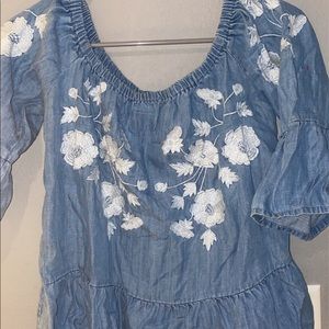 Off the shoulder light blue top